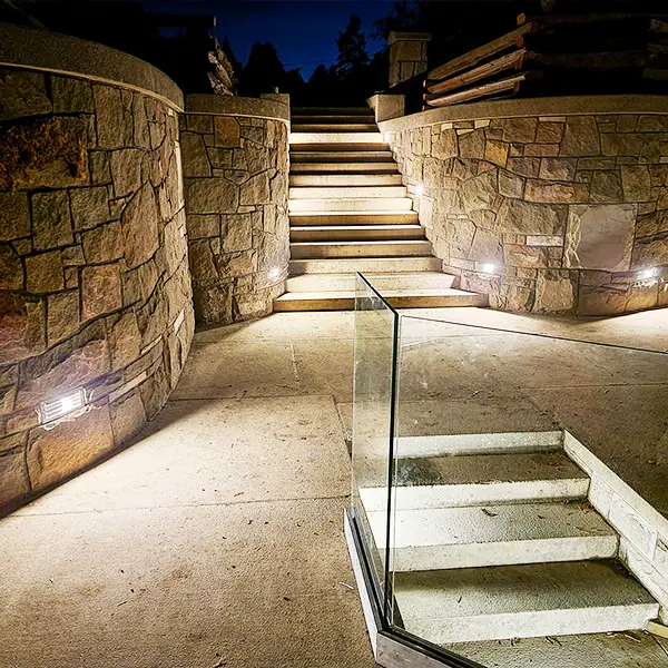 stone walls and stairs at night